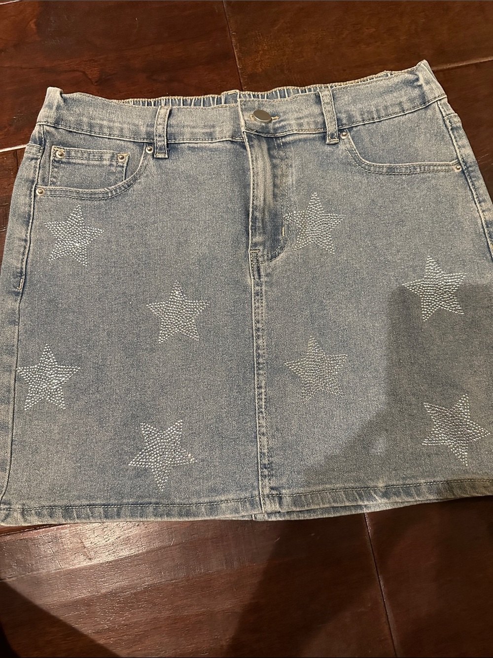 Brand New w/ Tag Charlotte Russe Light Blue Denim Star Embellished Mini Skirt